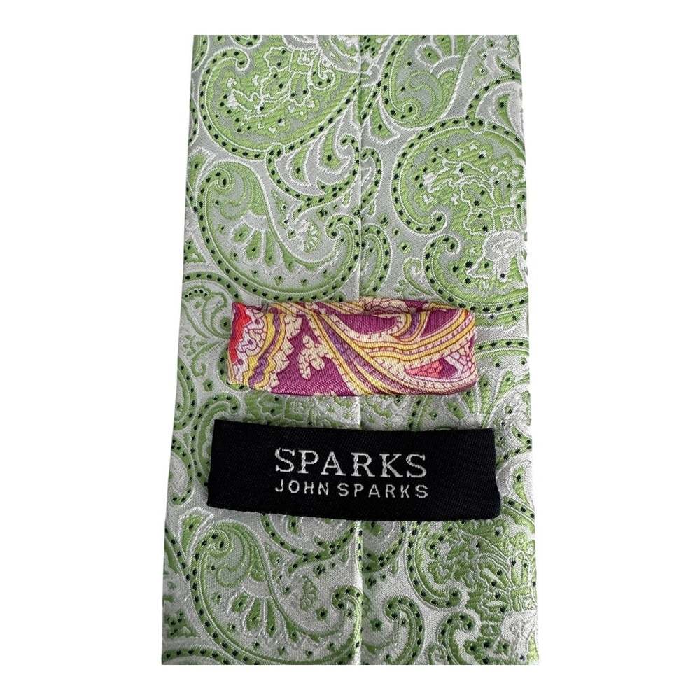 Sparks John Sparks Tie Mens Green Paisley Necktie Formal Classic Hand Made $40